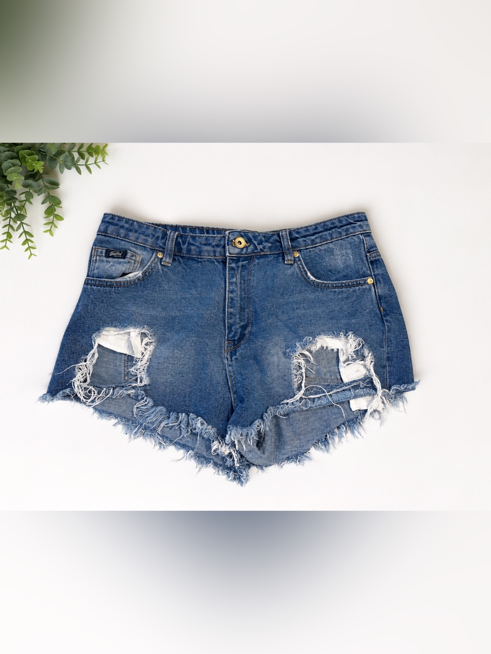 Distressed Blue Denim Cutoff Shorts